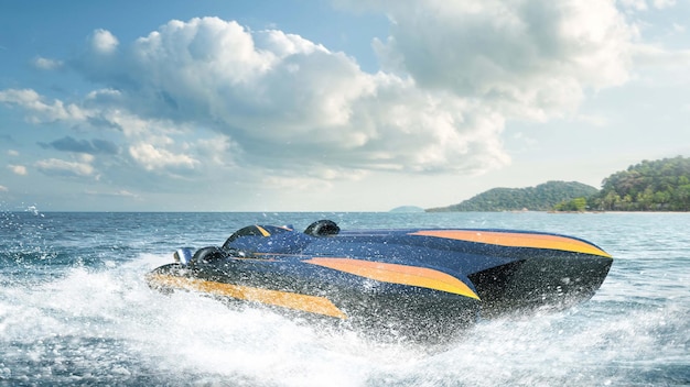 Corrida de velocidade de super barco renderizar ilustração 3d