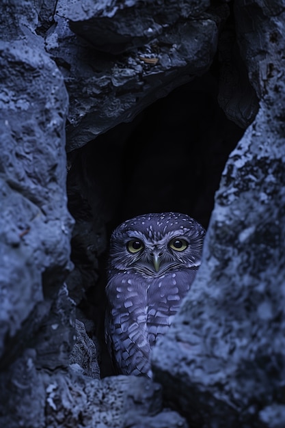 Coruja fotorrealista durante a noite