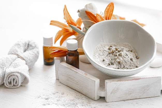 Cosméticos naturais para tratamentos de spa em casa ou em salões de beleza, cuidados cosméticos com a pele.