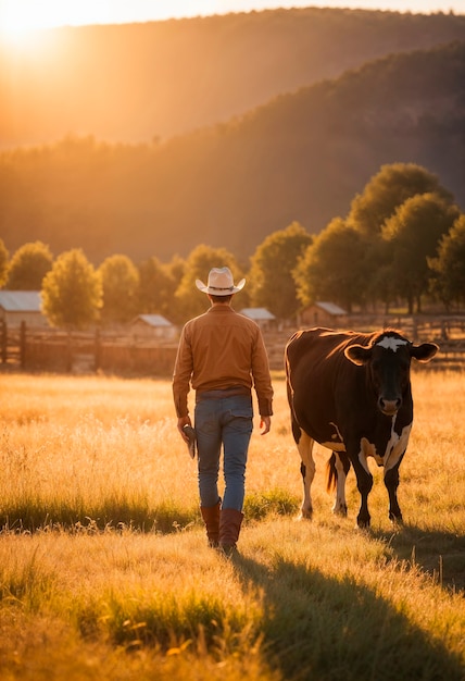 Foto grátis cowboy com chapéu em ambiente fotorrealista