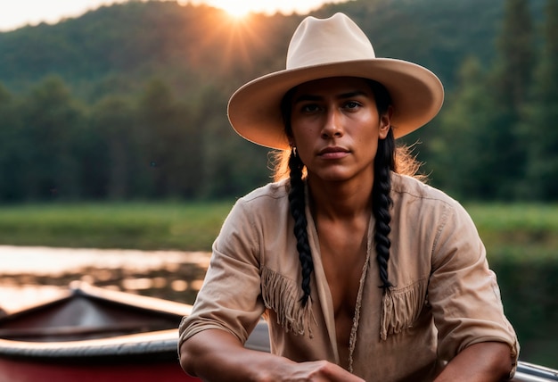 Foto grátis cowboy com chapéu em ambiente fotorrealista