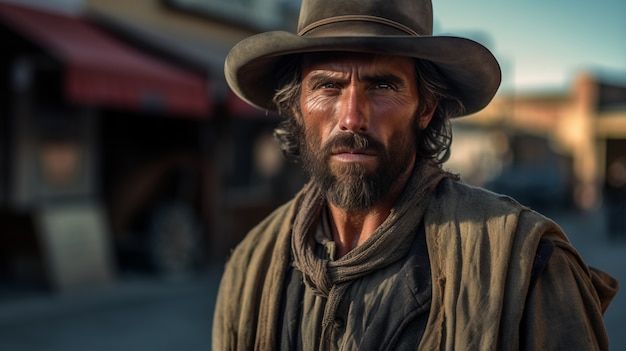 Foto grátis cowboy indo na velha cidade ocidental