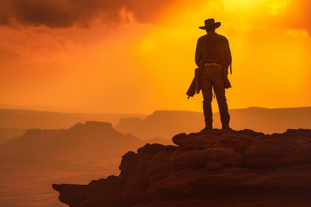 Cowboy indo na velha cidade ocidental