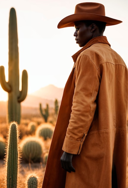 Foto grátis cowboy with hat in photorealistic environment