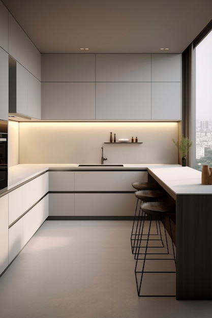 Cozinha com espaço pequeno e design moderno