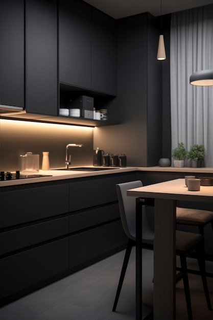 Cozinha com espaço pequeno e design moderno