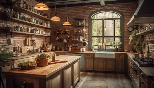 Foto grátis cozinha doméstica moderna com aparelhos de luxo e decoração elegante dentro de um loft gerado por ia