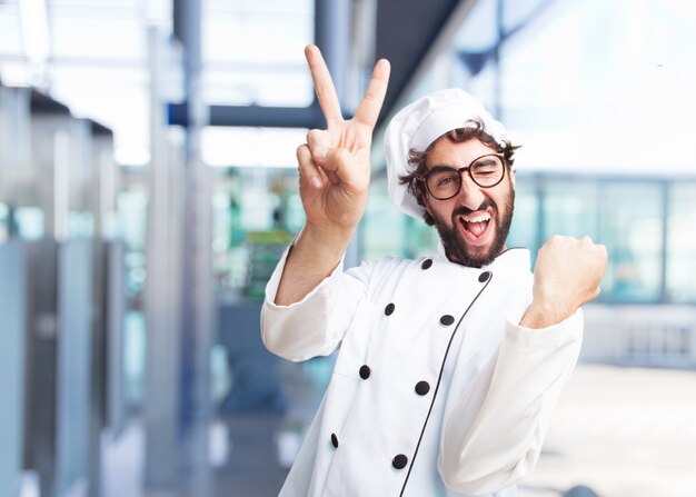 cozinheiro chefe louco expressão feliz