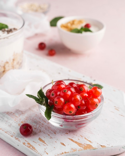 Cranberries em uma pequena tigela conceito de estilo de vida de alimentos biológicos
