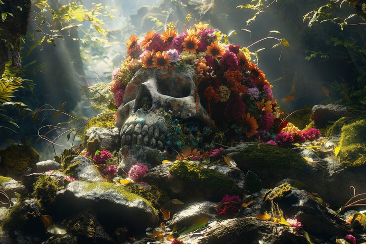 Foto grátis crânio mexicano com belas flores.