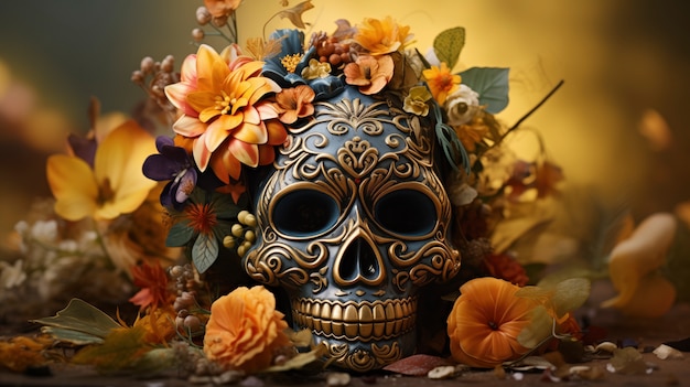Foto grátis crânio mexicano de cores vivas com flores