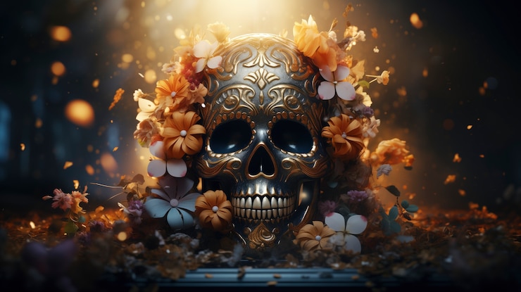 Foto grátis crânio mexicano de cores vivas com flores