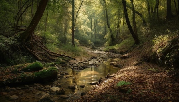 Crescimento de samambaias frescas em ravinas de florestas tranquilas geradas por IA