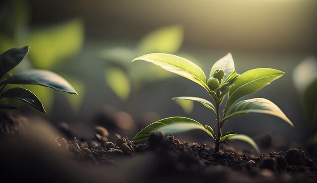 Crescimento fresco na beleza natural da planta verde gerada pela IA