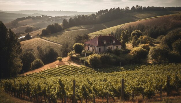 Crescimento verde idílico da paisagem de vinhedos no outono gerado por IA