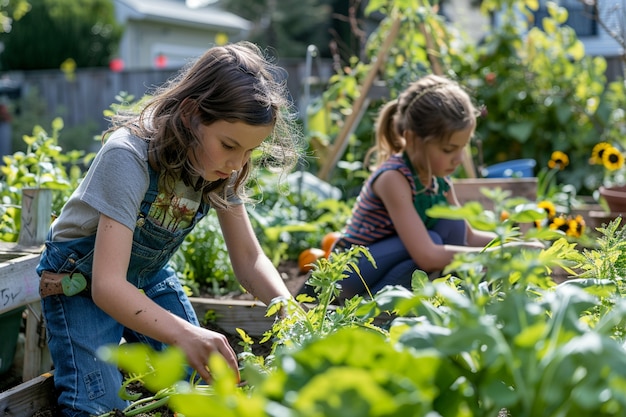 Criança a aprender a jardinar