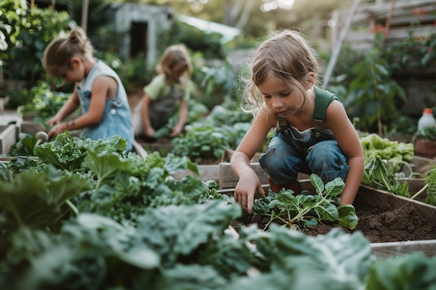 Criança a aprender a jardinar