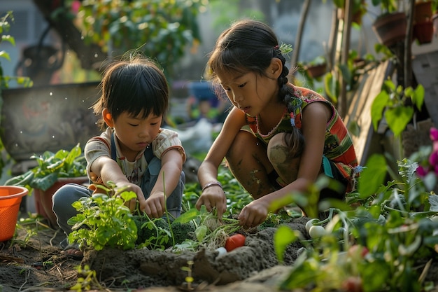 Foto grátis criança a aprender a jardinar