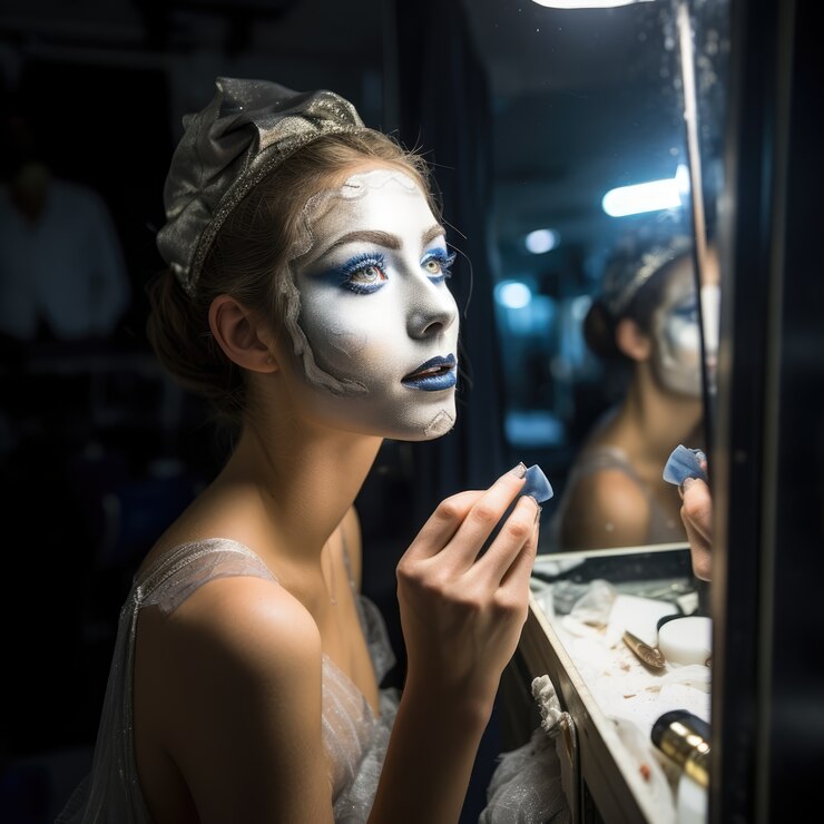 Foto grátis criança atrás do palco de uma produção teatral