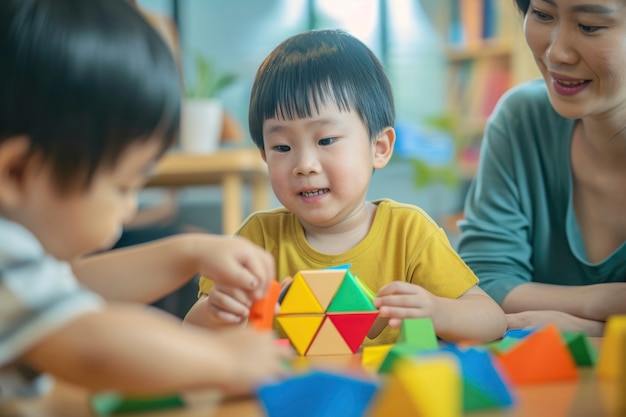 Foto grátis criança com autismo a brincar com a família