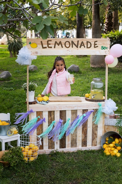 Criança com barraca de limonada