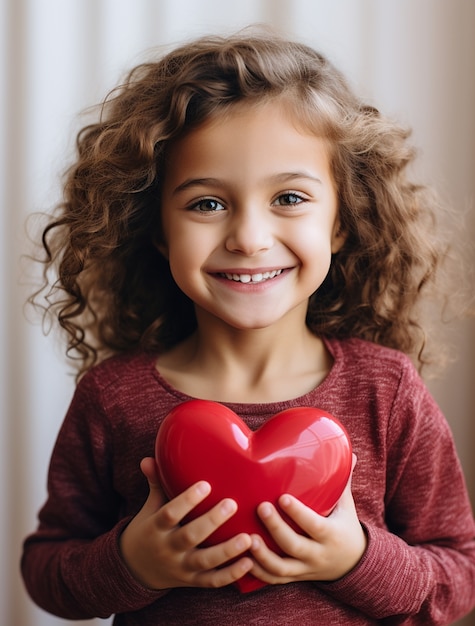 Foto grátis criança pequena segurando uma forma de coração 3d