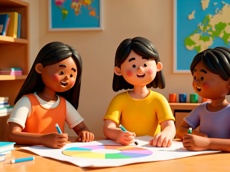 Foto grátis crianças a desenhar juntas na aula de arte.