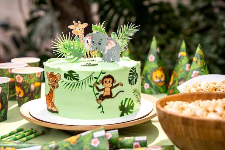 Foto grátis crianças a divertir-se numa festa com tema da selva.