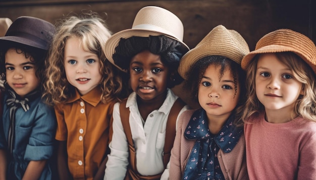 Foto grátis crianças bonitas sorrindo olhando para a câmera diversão ao ar livre gerada por ia