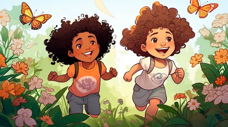 Foto grátis crianças de desenhos animados no jardim