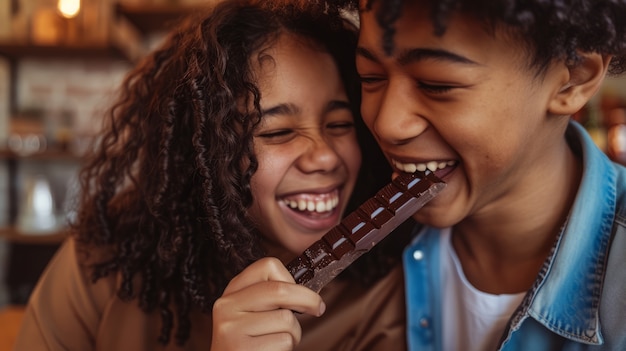 Foto grátis crianças de tiro médio com delicioso chocolate