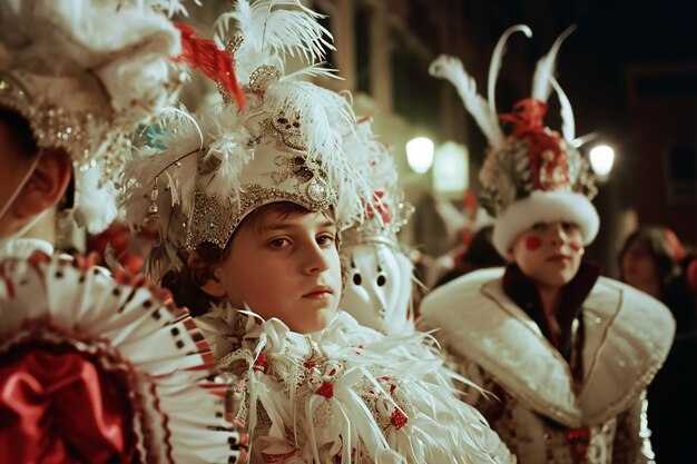 Crianças desfrutando do carnaval de Veneza vestindo trajes