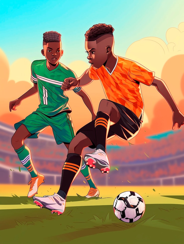 Foto grátis crianças jogando desenho animado de futebol