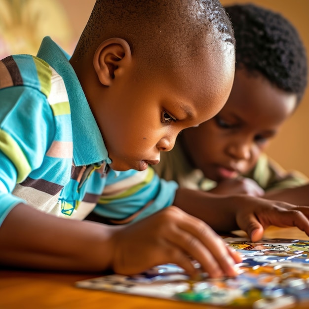 Foto grátis crianças pequenas com autismo brincando juntas