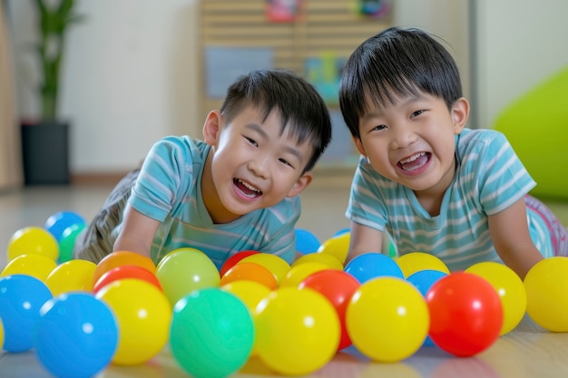 Foto grátis crianças pequenas com autismo brincando juntas