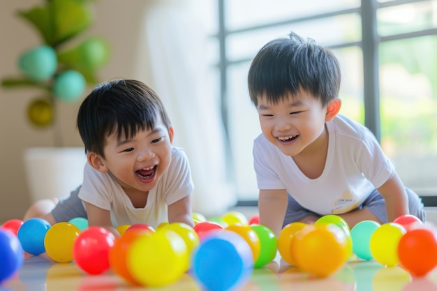 Foto grátis crianças pequenas com autismo brincando juntas