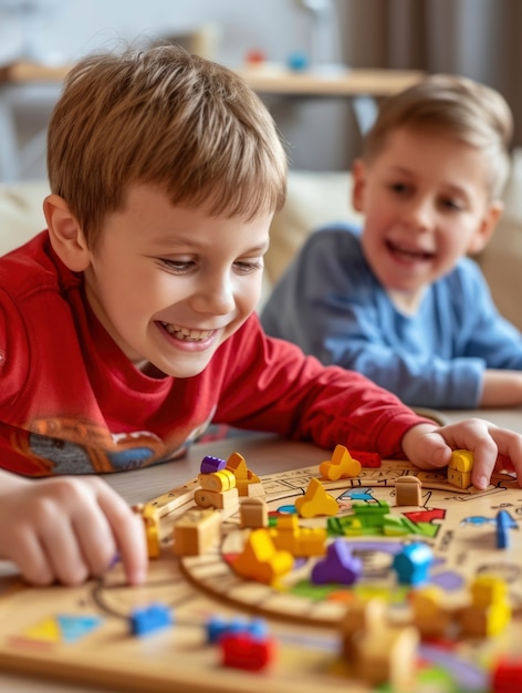 Foto grátis crianças pequenas com autismo brincando juntas