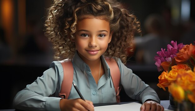 Foto grátis crianças sorridentes estudando aprendizagem e olhando para câmera gerada por inteligência artificial