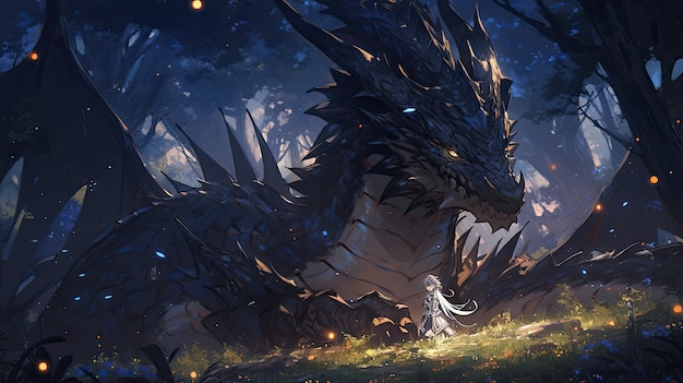 Foto grátis criatura de dragão mítico em estilo anime