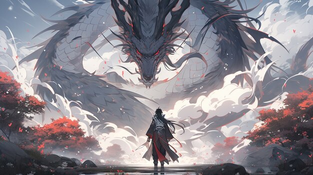 Criatura de dragão mítico em estilo anime