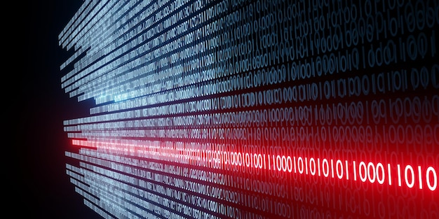 Criptografia de vírus de computador dados binários digitais e conceito de dados seguros ilustração abstrata de tecnologia de fundo 3d