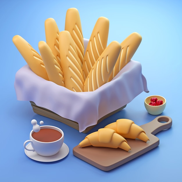 Foto grátis croissants e pão estilo desenho animado