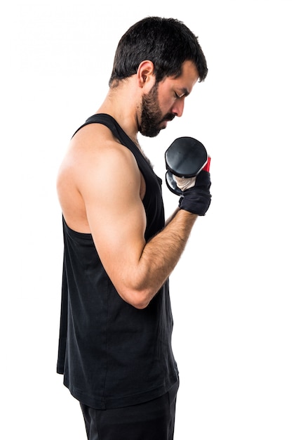 Foto grátis crossfit sportswear homem musculoso levantamento de peso