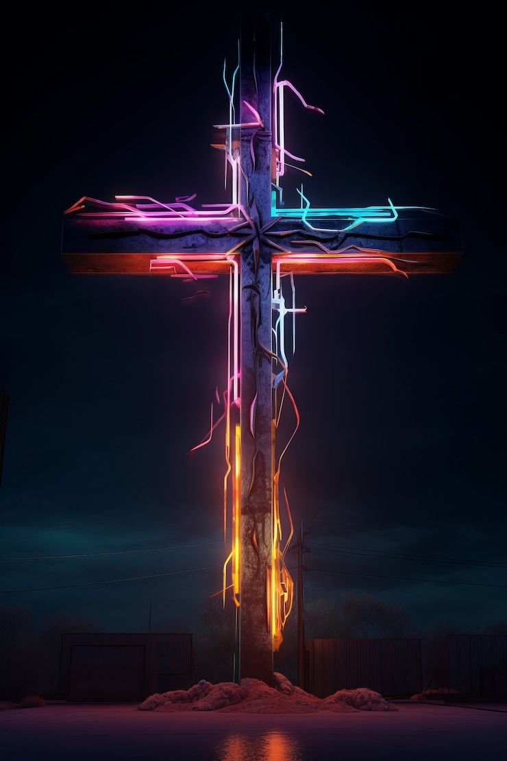Foto grátis cruz em 3d com luzes brilhantes