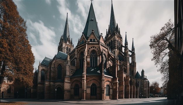 Foto grátis cruz gótica no topo da antiga catedral da cidade, gerada por ia