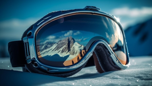 Óculos de esqui protegem os olhos em encostas de montanhas nevadas geradas por IA