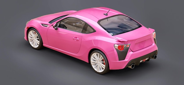 Cupê de carro esportivo pequeno rosa. renderização 3d.