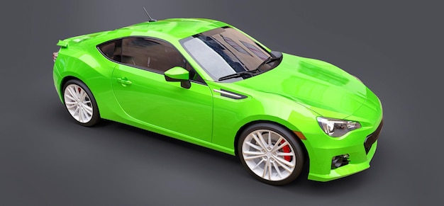 Cupê de carro esportivo pequeno verde. renderização 3d.