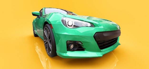 Cupê de carro esportivo pequeno verde. renderização 3d.