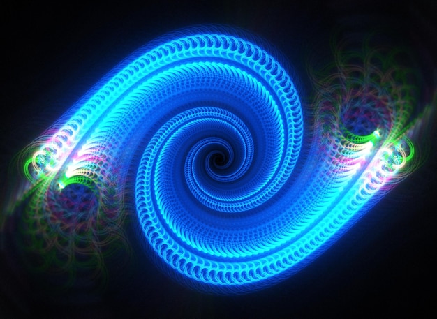 Curvas e linhas redondas abstratas coloridas do fractal no fundo preto Foto Premium